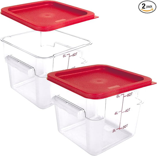2 Pack Square Food Storage Container With Lid,2-12 Quart Commercial Storage Box With Scale & Handle,Cake Making,Dough Marinating Meat,Kitchen Supplies (6 Quart)