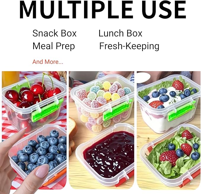 12oz 5oz Small Plastic Food Storage Containers with Lids Lunch Box Square Leakproof Snack Container Salad Fruit Jam Yogurt BPA Free Stackable Microwave Dishwasher Safe Sets 4 Pack