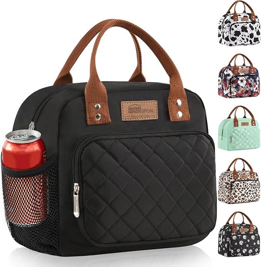 Buringer HOMESPON Lunch Bag for Woman Man Adults with Front Pocket Insulated Lunch Tote Lunch Box Container for Work Picnic or Travel (Black with Side Pockets)