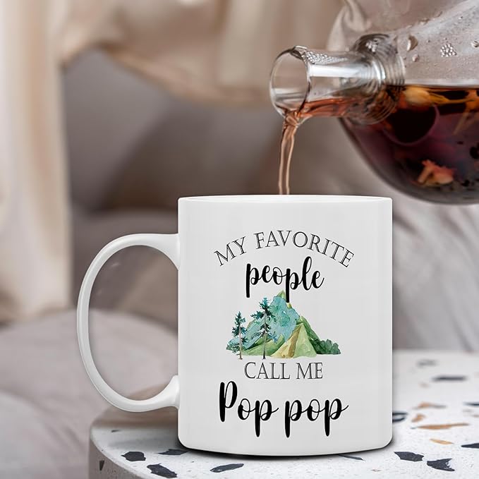 QASHWEY Pop Pop Mug, PopPop Gifts from Grandkids Coffee Mug, PopPopGrandpa Gifts, Fathers Day Mugs Tea Cup Gift for PopPop Grandpa, My Favorite People Call Me Pop Pop Coffee Cups Ceramic 11oz