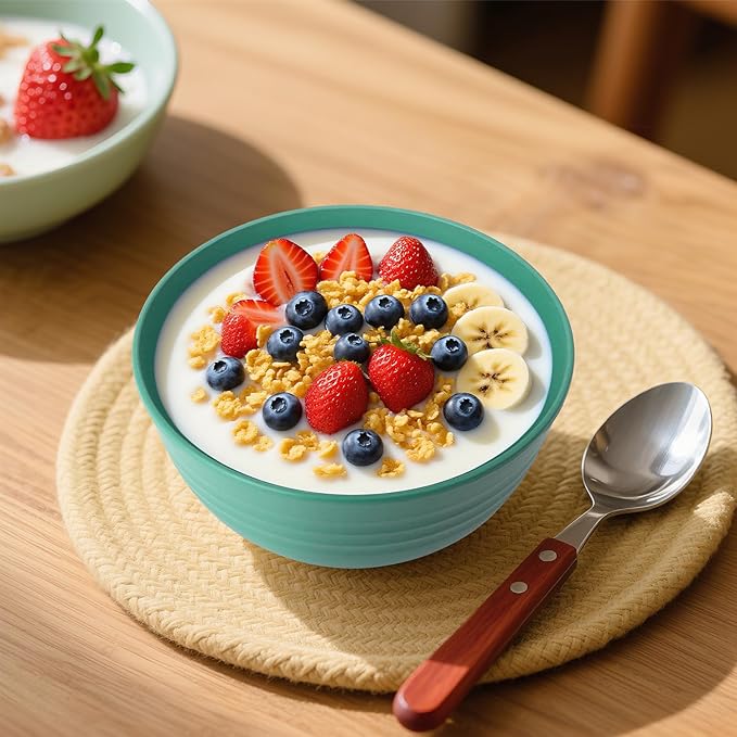 Wrova 6-piece Wheat Straw Bowls sets 26oz,Alternative Plastic Bowls Reusable for indoors and outdoors,Microwave-able and Dishwasher Safe Bowls Sets Easy to Clean.Green Series