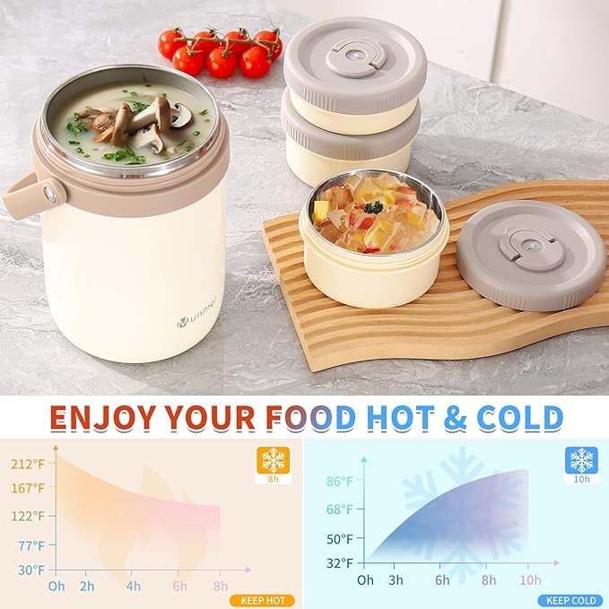 Adults Lunch Vacuum Soup Thermo For Hot Food with Inserts Stackable Bento Box Storage Container,Width Mouth Stainless Steel Portable Insulated Food Jar (white, 74 oz)