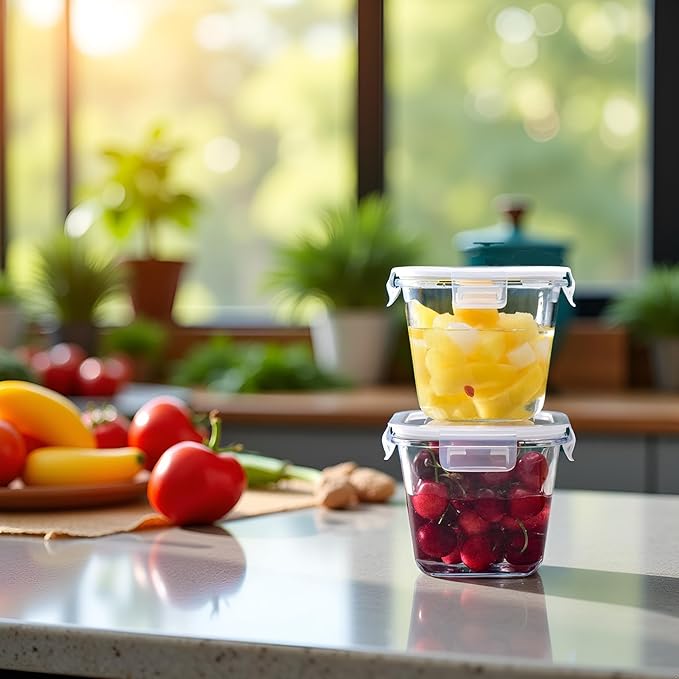 4 Cup Square Glass Food Storage Container with Lids, Square Glass Soup Container with Airtight Lids, 32 OZ Food Prep Bowls for Leftovers, Salad, Microwave、Fridge、Dishwasher Safe (2 Pack)