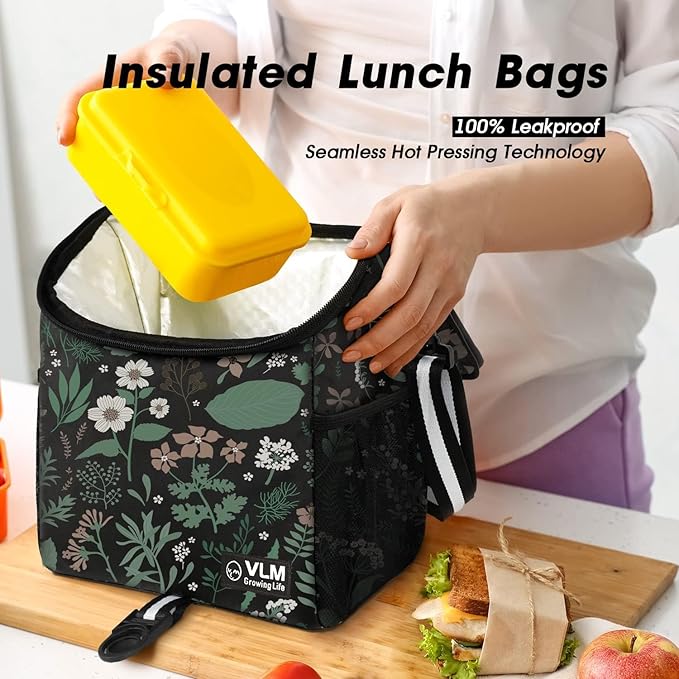 VLM Lunch Box for Women, Insulated Lunch Bag Women with Adjustable Shoulder Strap, Cute Lunch Tote Bag for Work,Picnic,Camping Big Size