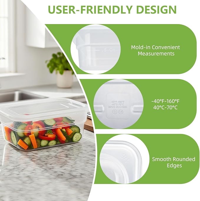 6-Pack Food Pan with Lids, 1/6 Size Food Storage Containers for homes, schools, restaurants, hotels Meal Prep, -40℉-160℉, Stackable, Freezer-Safe (1/6 size 2.5 inch deep, 1.1L/1.1QT)