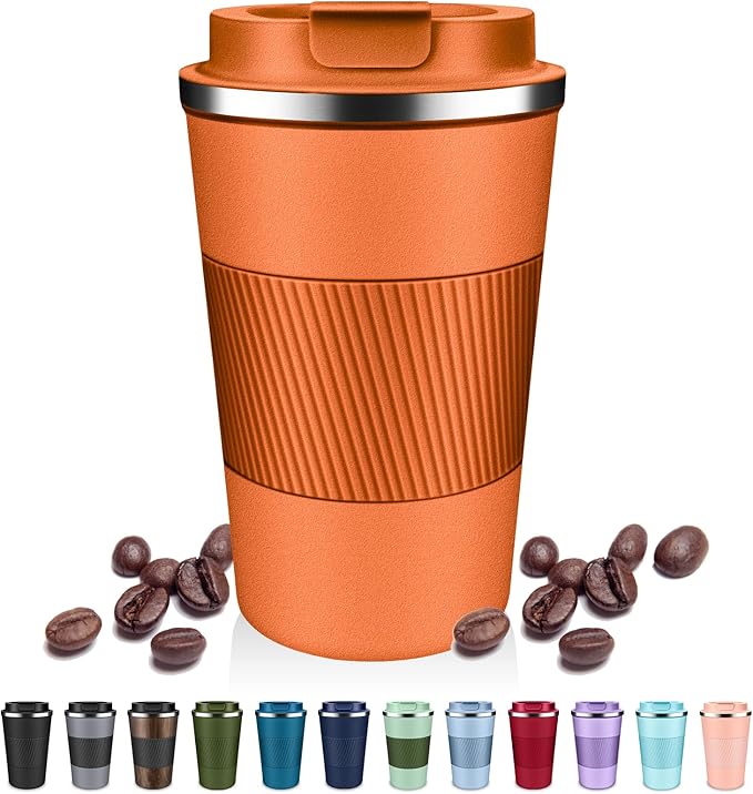 Insulated Coffee Tumblers with Flip Lid 12oz / 17oz, Stainless Steel Travel Coffee Mug Leak Proof, Vacuum Insulated Coffee Mug Reusable Cup, Keeps Cold and Hot for Coffee Tea