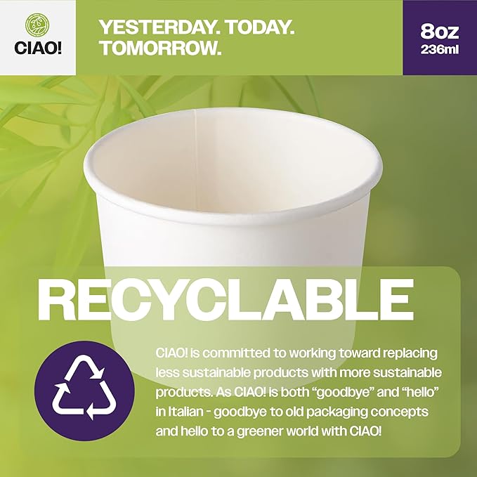 CIAO! 8OZ Disposable White Paper Food Container, 90mm Diameter, Lids Sold Separately (1000/case)