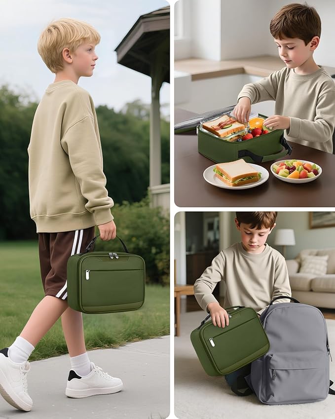 Tuwubi Kids Lunch Bag Insulated Lunch Box for Kids Small Lunch Bag for Boys/Girls Durable Lunchbox for School,Green 10-Can(5L)