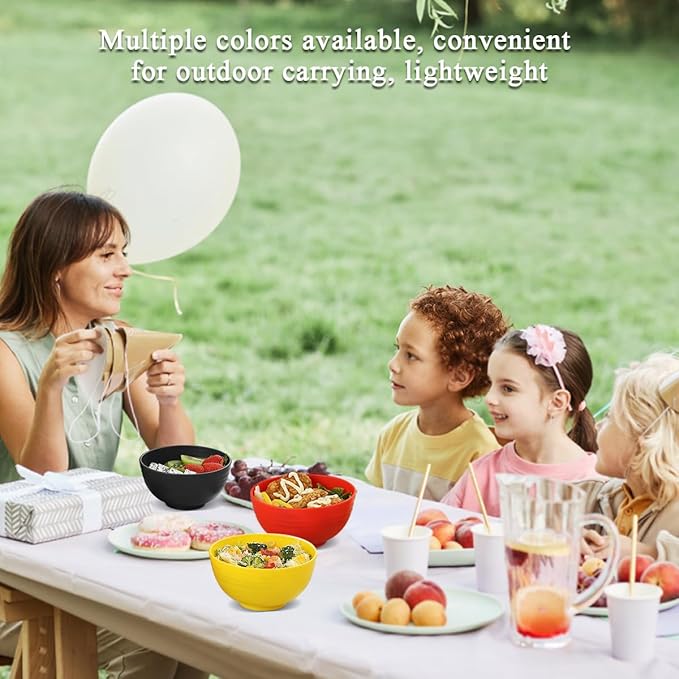 Berglander Plastic Bowls Set of 12 Pieces 25oz, DE Color Reusable and Sturdy Ramen Bowl, Soup Bowls, Cereal Bowl for Adult, Kids, Home, Restaurant, Garden, Picnic, Camping, Poolside, Outdoor