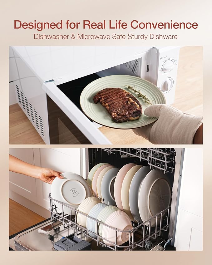 Famiware Jupiter Dinnerware Set, Plates and Bowls Dish Sets for 6 (18 Pieces), Microwave and Dishwasher Safe Stoneware Speckled Tableware, Chip and Scratch Resistant, Light Green