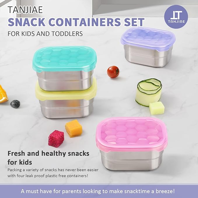 8oz Small (1 CUP) Stainless Steel Snack Containers for Kids and Toddlers (Ages 1-3) | Easy Open Leak Proof Food Containers with Silicone Lids - Perfect Metal Lunch Box for Daycare and School