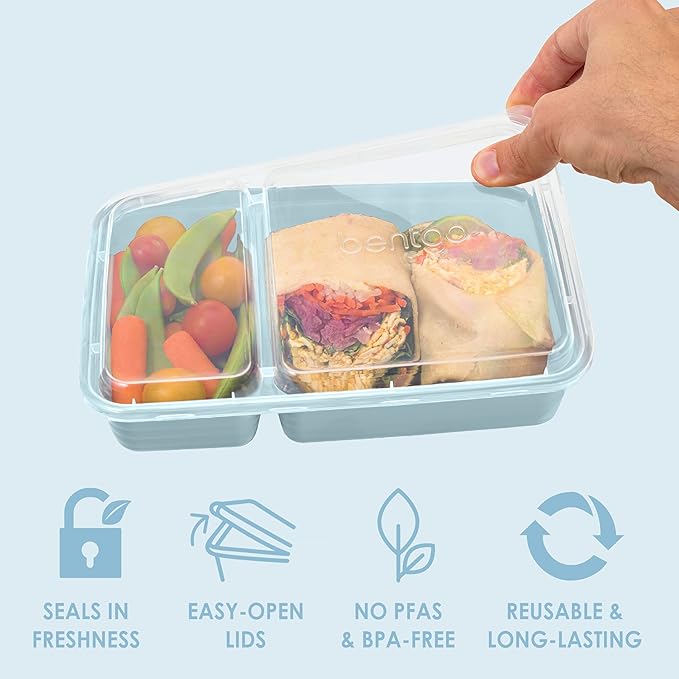 Bentgo Prep - 20-Piece 2-Compartment Reusable Meal Prep Containers with Lids, PFAS & BPA Free Materials, Durable, Microwave, Freezer, & Dishwasher Safe To Go Food Storage (Sky)
