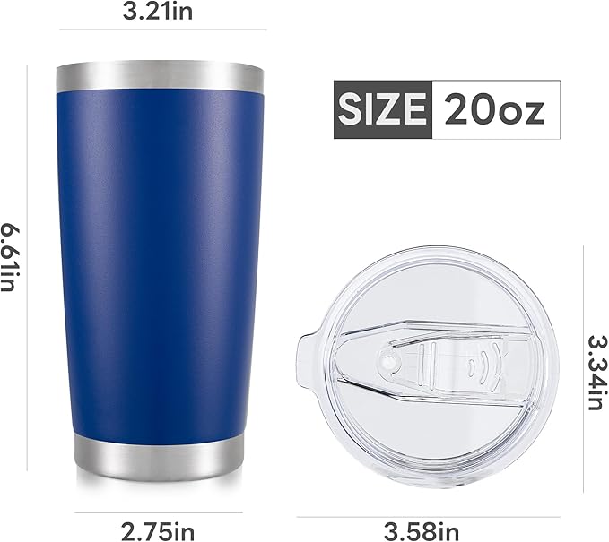 20 oz Tumbler with Lid Stainless Steel Insulated Tumblers Bulk Double Wall Vacuum Cups Powder Coated Travel Mug Keep Drinks Cold and Hot, Blue, 12 Pack