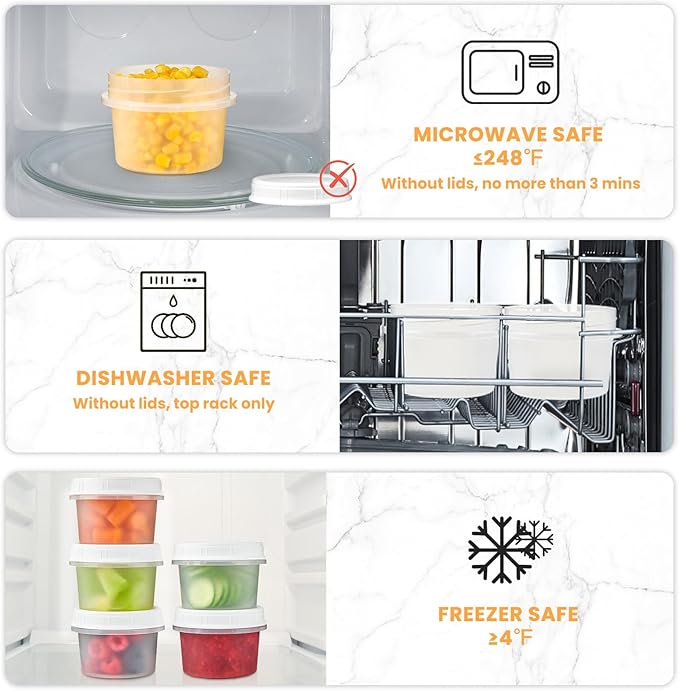 TUZAZO 8 Oz Food Storage Containers with Screw Lids, 12-Count Reusable Small Freezer Plastic Containers for Portion and Meal Prep | Microwave-, Freezer-, Dishwasher-Safe | BPA Free