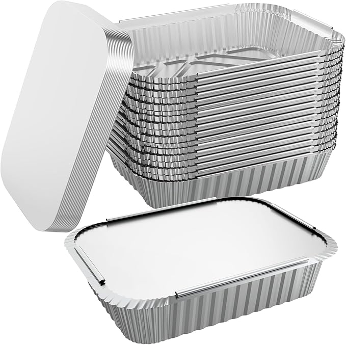 50 PACK 8.3"x6.2" Disposable Tin Foil Pans with Lids 2.25LB Aluminum Pans To Go Containers for Cooking, Baking, Catering Party Meal Prep, Take Out, Freeze