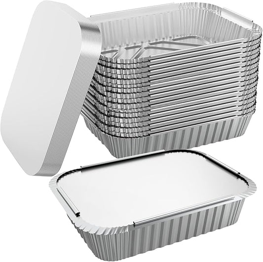 50 PACK 8.3"x6.2" Disposable Tin Foil Pans with Lids 2.25LB Aluminum Pans To Go Containers for Cooking, Baking, Catering Party Meal Prep, Take Out, Freeze
