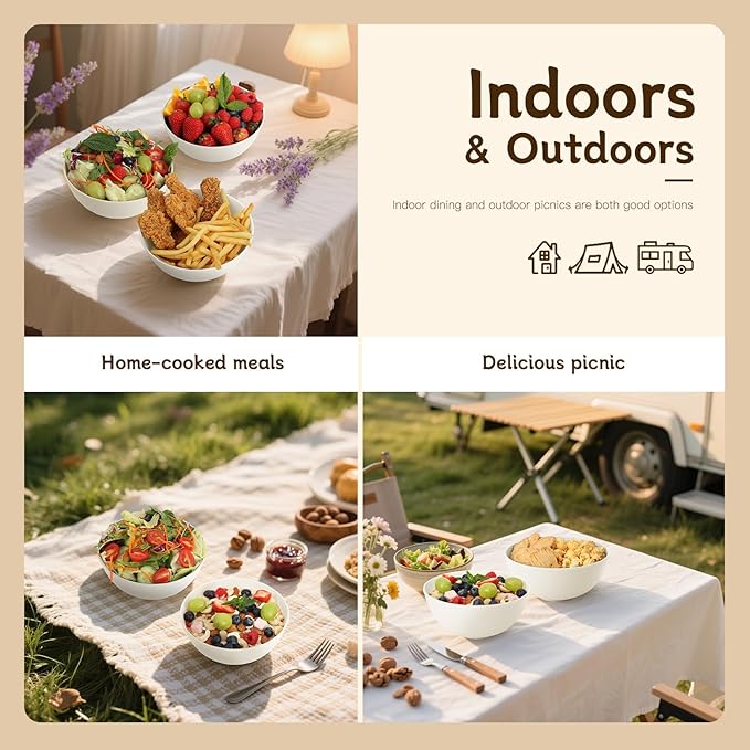 Wrova Beige Wheat Straw Bowls for Cereal and Salad,Alternative Plastic Bowls Set of 6,40oz Unbreakable Soup Bowls suitable for Kitchen,Party,Camping and R.V.