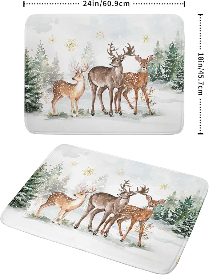 Winter Deer Dish Drying Mat for Kitchen Counter Xmas Trees Snowflake Festival Microfiber Absorbent Dish Draining Reusable Washable Foldable Extra Large 18"x24"