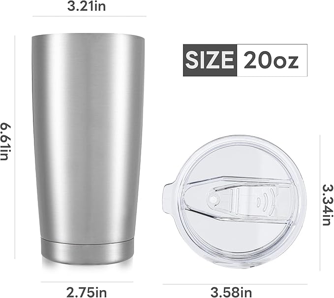 20 oz Tumbler with Lid Stainless Steel Insulated Tumblers Bulk Double Wall Vacuum Cups Powder Coated Travel Mug Keep Drinks Cold and Hot, Stainless Steel, 12 Pack