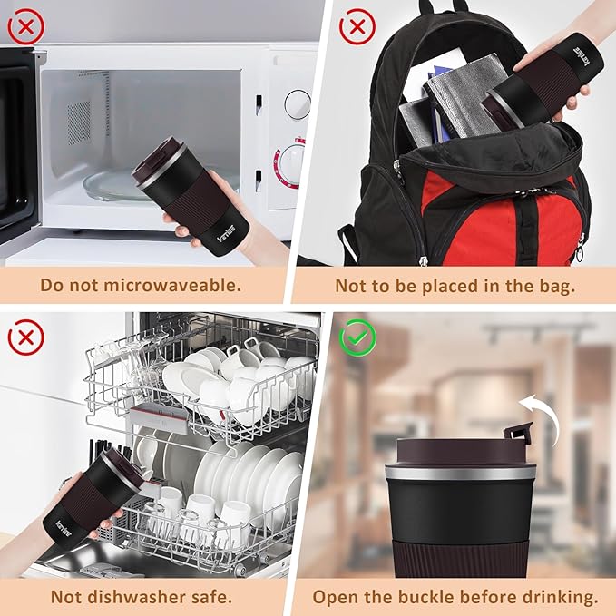 KETIEE Travel Mug, 12oz Insulated Coffee Cup with Leakproof Lid, Vacuum Stainless Steel Double-Wall Travel Coffee Mug Spill Proof, Reusable Tumbler for Men and Women for Hot & Cold Drinks