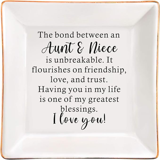 Aunt Gifts from Niece Ceramic Jewelry Ring Dish Gifts for Aunt & Niece Birthday Mother’s Day Christmas Valentines Thanksgiving Wedding Day Present