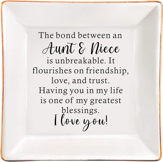 Aunt Gifts from Niece Ceramic Jewelry Ring Dish Gifts for Aunt & Niece Birthday Mother’s Day Christmas Valentines Thanksgiving Wedding Day Present