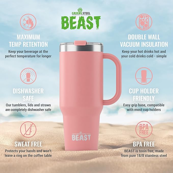 Beast 50 oz Tumbler Stainless Steel Vacuum Insulated Coffee Ice Cup Double Wall Travel Flask (Blossom Pink)