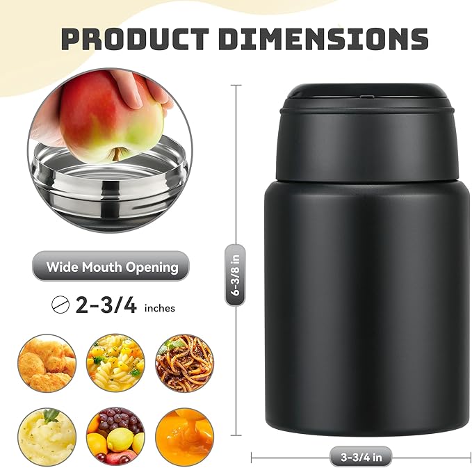 Soup Thermo for Hot Food Kids 16oz Insulated Food Jar Leakproof Thermo Lunch Container for Kids Wide-Mouth Stainless Steel Lunch Box for School with Handle Folding Spoon(3+)