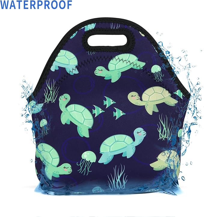 Violet Mist Neoprene Lunch Bag Women Insulated Cute Lunch Bag Tote Reusable Waterproof Cooler Animal Lunchbox Handbag Gift for Shopping Gourmet Tote with Zipper Work Picnic（turtle）