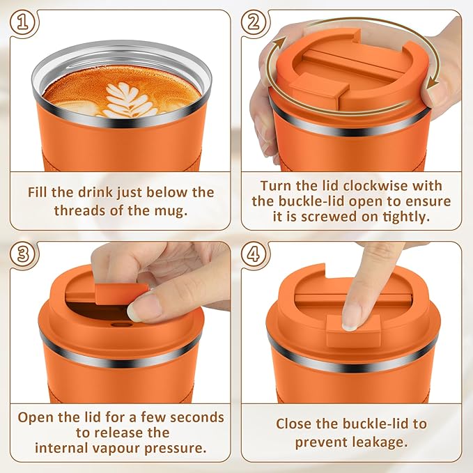 KETIEE 12oz Insulated Travel Mug, Vacuum Stainless Steel Double Walled Reusable Coffee Cup with Leakproof Lid, Hot and Iced Coffee Tea Water