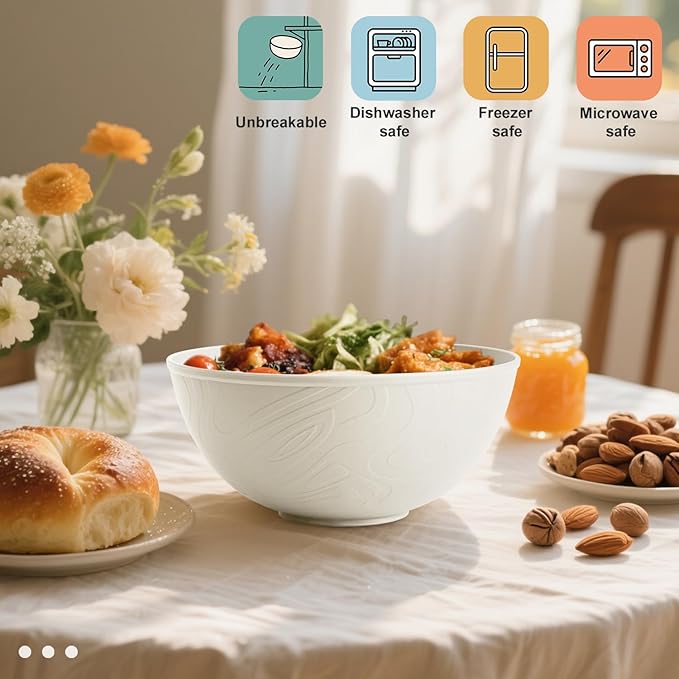 Wrova Beige Wheat Straw Bowls for Cereal and Salad,Alternative Plastic Bowls Set of 6,40oz Unbreakable Soup Bowls suitable for Kitchen,Party,Camping and R.V.