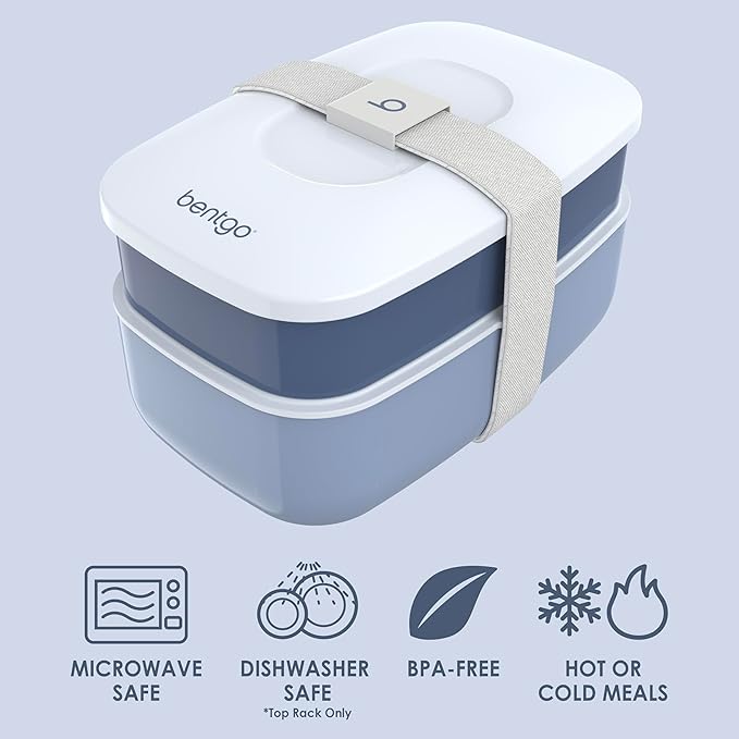 Bentgo Classic - Adult Bento Box, Stackable 3-Compartment Lunch Box with Removable Utensil Set and Sealing Strap, BPA-Free, Food Container Ideal for Meal Prep, Work, and On the Go (Slate)