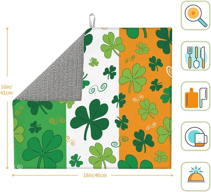 St. Patrick'S Day Lucky Shamrocks Pattern Irish Clover Celebration Day Drying Mat 16x18 Inch For Kitchen Counter Drying Mats Dish For Kitchen Counter Easy Clean Kitchen