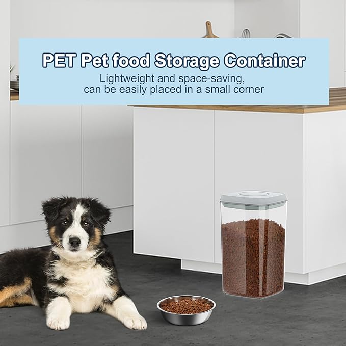 4.2Qt Airtight Dog Cat Food Storage Container and Dog Treat Containers BPA-Free, PET Clear Stackable Pet Storage Bin, 1 Cup Scoop, 1 Sponge cleaning brush, Pop Top, With handle -1Pack