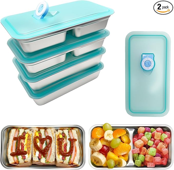 Stainless Steel Snack Containers with Lids - condiment containers with lids, reusable double compartment snack containers, Grab and Go Snack Containers Dishwasher Safe for School, Work, travel