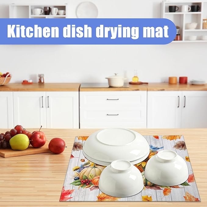 Sunflower Pumpkin Dish Drying Mat for Kitchen Counter drying Pad Absorbent Reversible Dish Drainer Rack Mats Draining Pad 18"x24"Inch