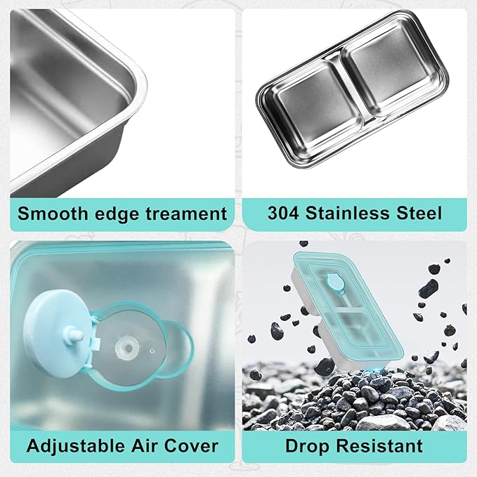 6pcs Grab and Go Snack Containers, Stainless Steel Double Compartment Snack Containers with Lids, Reusable & Dishwasher-Safe, Divided Meal Prep Lunch Box for Travel, Office and Outdoor