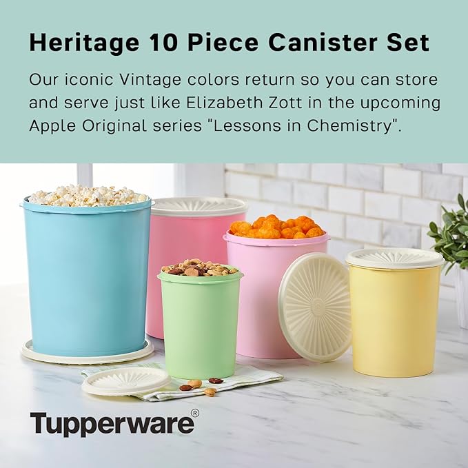 Tupperware Heritage Collection 10 Piece Nested Canister Set in Vintage Colors, Dishwasher Safe and BPA Free (5 Containers, 5 Lids)