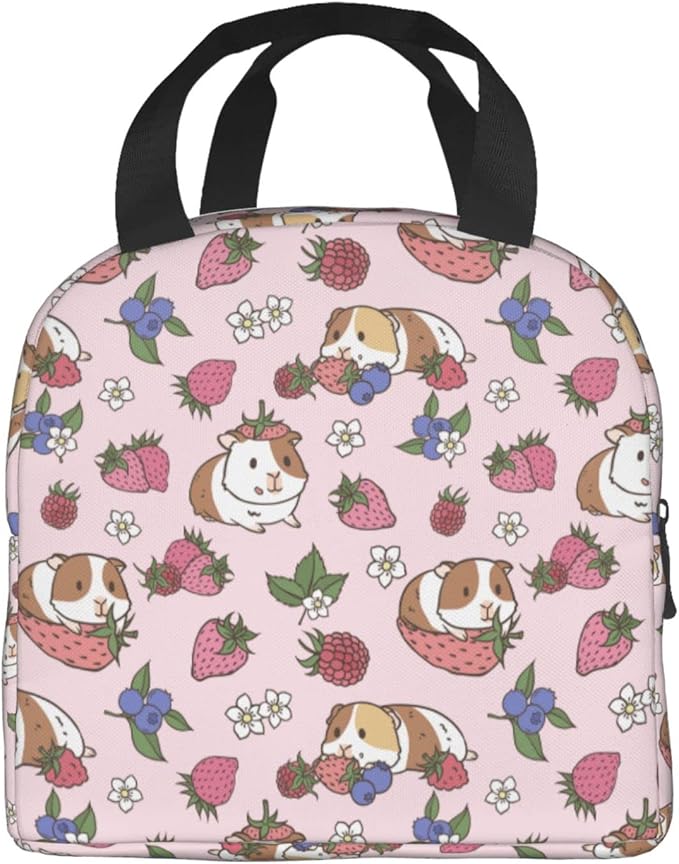 Strawberry Lunch Bag Guinea Pig Insulated Kawaii Lunch Box for Kids Women Men Reusable Pink Lunch Tote for School Office Work Picnic Hiking