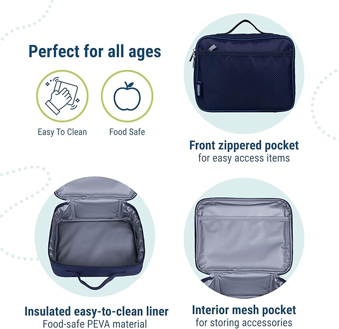 Wildkin Kids Insulated Lunch Box – Durable and Reusable for School & Travel - Rip-Stop Blue