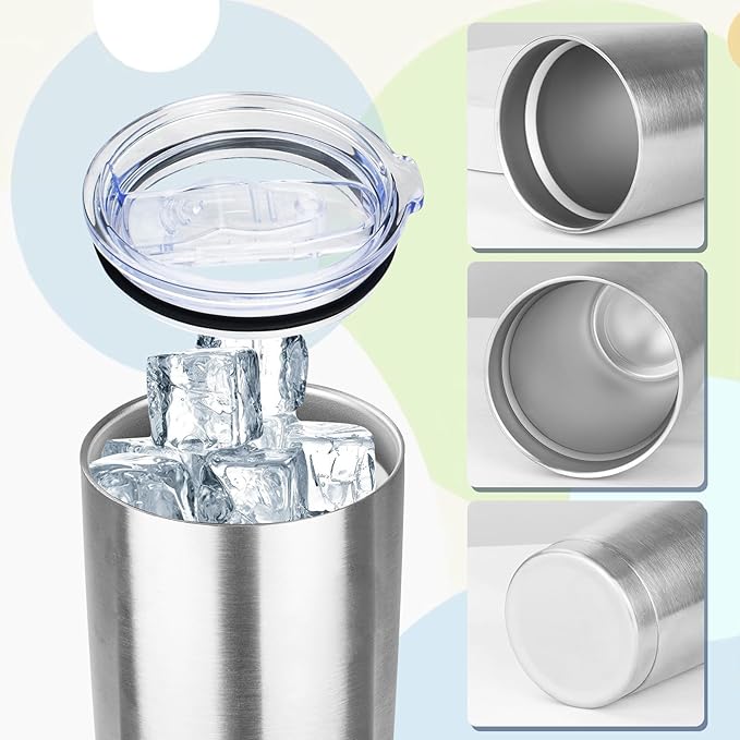 20oz Tumbler with Lid Stainless Steel Insulated Tumblers Travel Coffee Tumbler Bulk Double Wall Vacuum Insulated Water Cup Christmas Gifts for Women Men Her Him Home Office (Silver, 4pack)