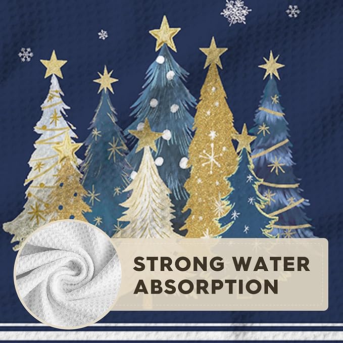 Artoid Mode Blue Star Xmas Tree Merry Christmas Bar Kitchen Towels, 12x24 Inch Quick Dry Microfiber Cloth Dish Towels for Kitchen Drying Set of 2