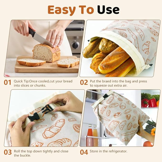 Bread Bags for Homemade bread,2 Pack Sourdough Bread Bags,Beeswax Bread Bags for Bourdough,Reusable Bread Storage