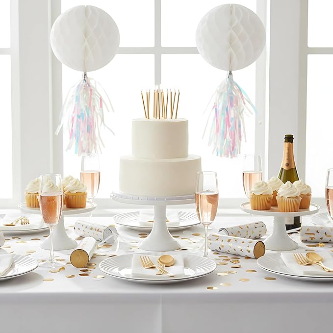 TP Melamine Dinner Plates Set of 8, 8" Salad Dessert Plates and 10.5" Dinner Plates, Dinnerware Set for 4, Indoors and Outdoors, White