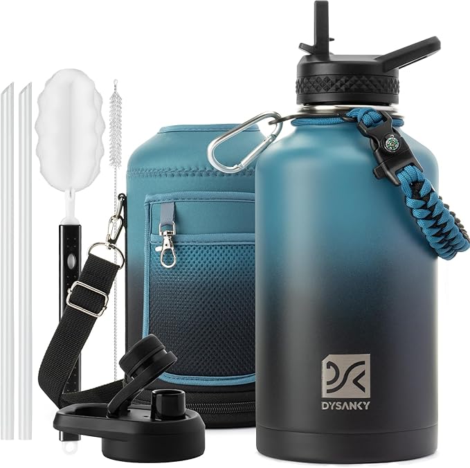 64 oz Insulated Water Bottle | Upgraded Thickened Stainless Steel Water Jug for Gym and Hiking with Straw, Carrier Bag, Handle Strap | BPA-Free 64 oz