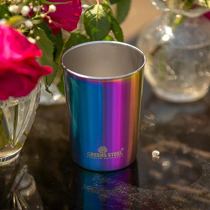 Greens Steel 10oz Rainbow Stainless Steel Tumbler (4 Pack) - Premium Metal Drinking Glasses | Stackable Durable Cup | Great for Kids