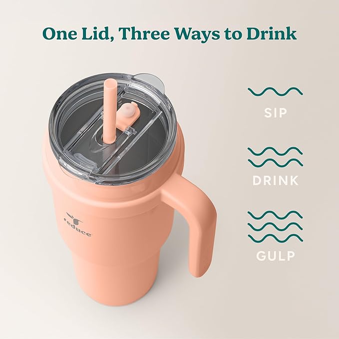 REDUCE 40 oz Stainless Steel Tumbler with Handle - Dual-Wall Vacuum Insulated Travel Mug, Sweat-Proof Lid & Reusable Straw - Keeps Drinks Cold for 24 Hrs, Fits Cupholders, Dishwasher Safe - Sedona