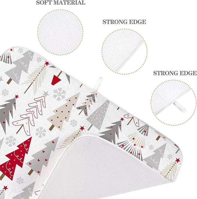 Christmas Decor Dish Drying Mat 18 x 24 inch Geometric Colorful Christmas Tree Pine Trees Decorative Drying Mats Microfiber Absorbent Dish Washable Draining Mat for Kitchen Counter