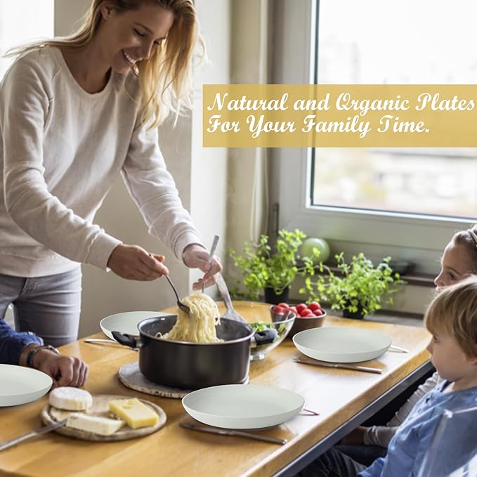 Wrova Wheat Straw Plates - 10 Inch Unbreakable Dinner Plates Set of 8 - Dishwasher & Microwave Safe Plastic Plates Reusable for Kitchen and Camping (Light Grey)