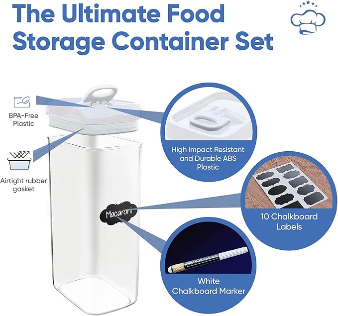 Chef's Path Large Airtight Food Storage Containers with White Lids, Set of 4, 3.2L, 109Oz, Kitchen and Pantry Canisters for Pasta, Cereal, Noodles, and Flour Storage - Transparent